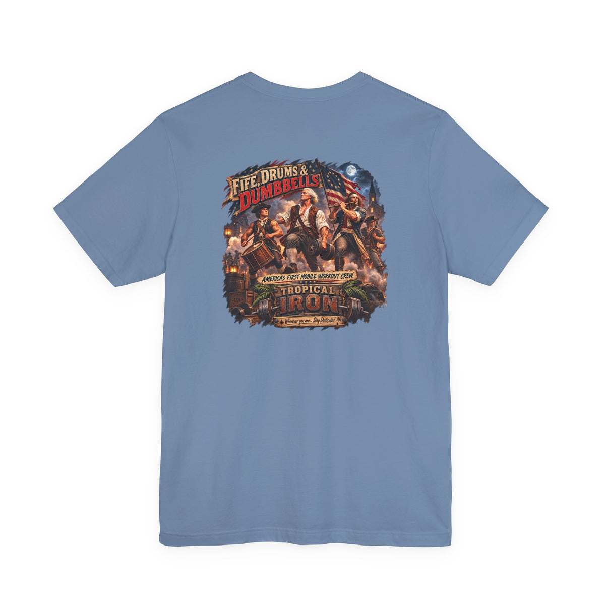 Tropical Iron Band Graphic Tee — "Fife Drums & Dumbrells" Vintage Concert T‑Shirt