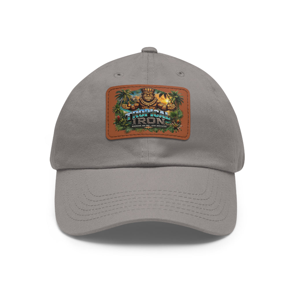 Tropical Iron Dad Hat with Leather Patch — Casual Workout & Coffee-Run Cap