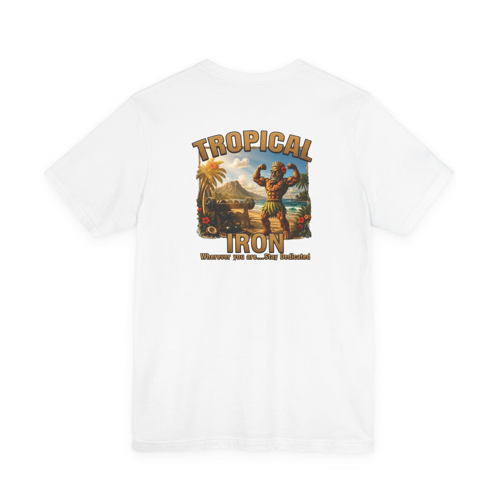 T-shirt — Tropical Iron Vintage  Bodybuilder Pose Logo Chest Print