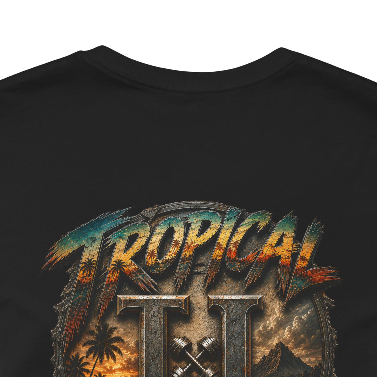 Tropical Iron Graphic Tee — 'Tropical Iron' Back Print Short Sleeve T-Shirt