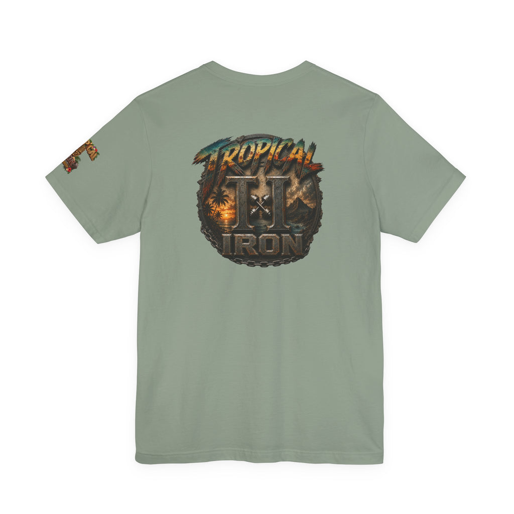 Tropical Iron Graphic Tee — 'Tropical Iron' Back Print Short Sleeve T-Shirt