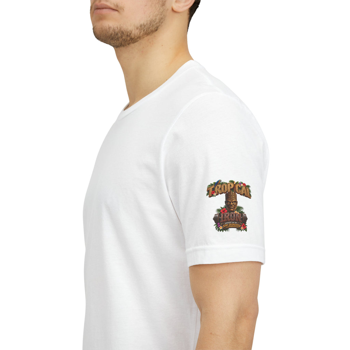 Tropical Iron Graphic Tee — 'Tropical Iron' Back Print Short Sleeve T-Shirt