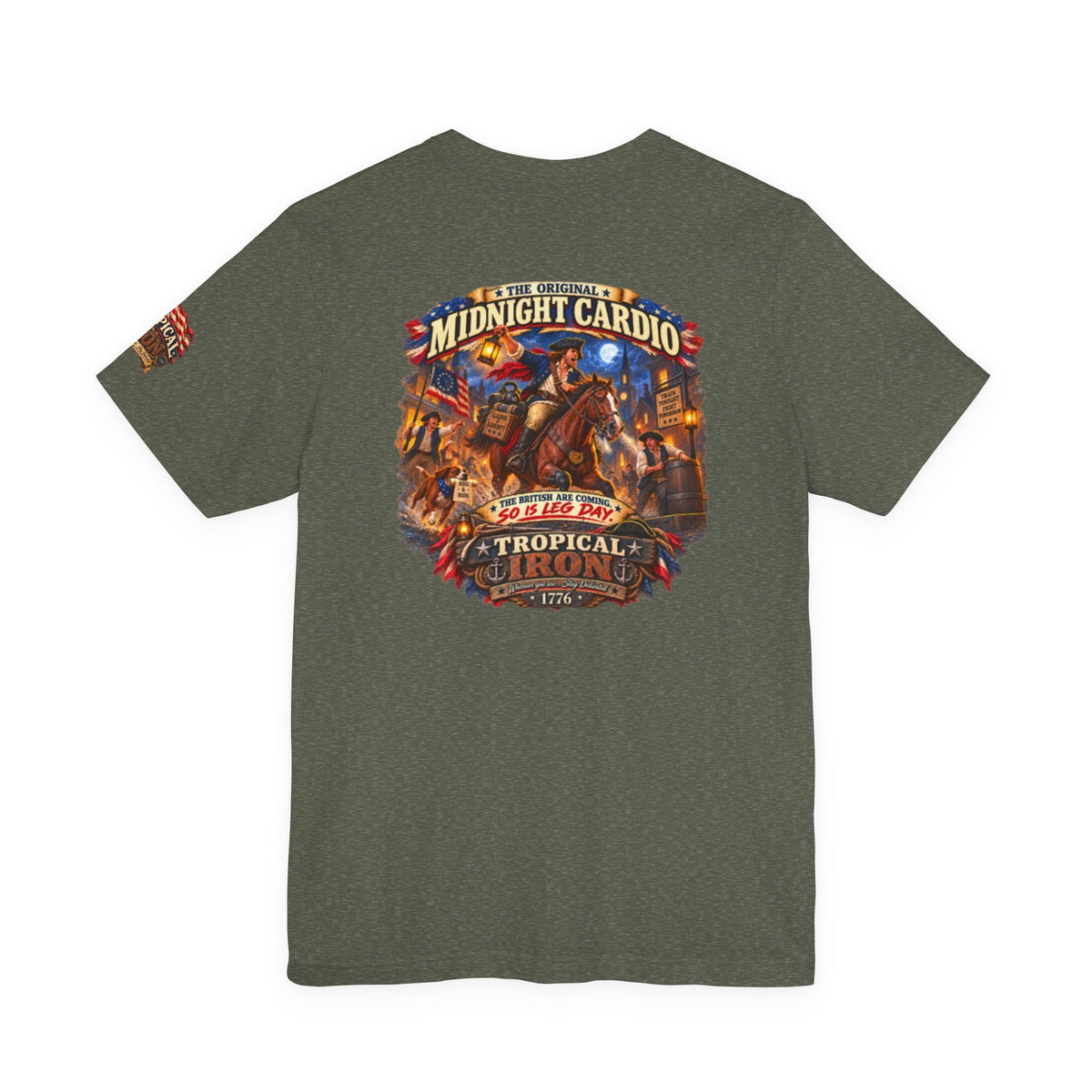 Tropical Night Concert T‑Shirt — "Midnight Cardio the british are coming so is leg day"