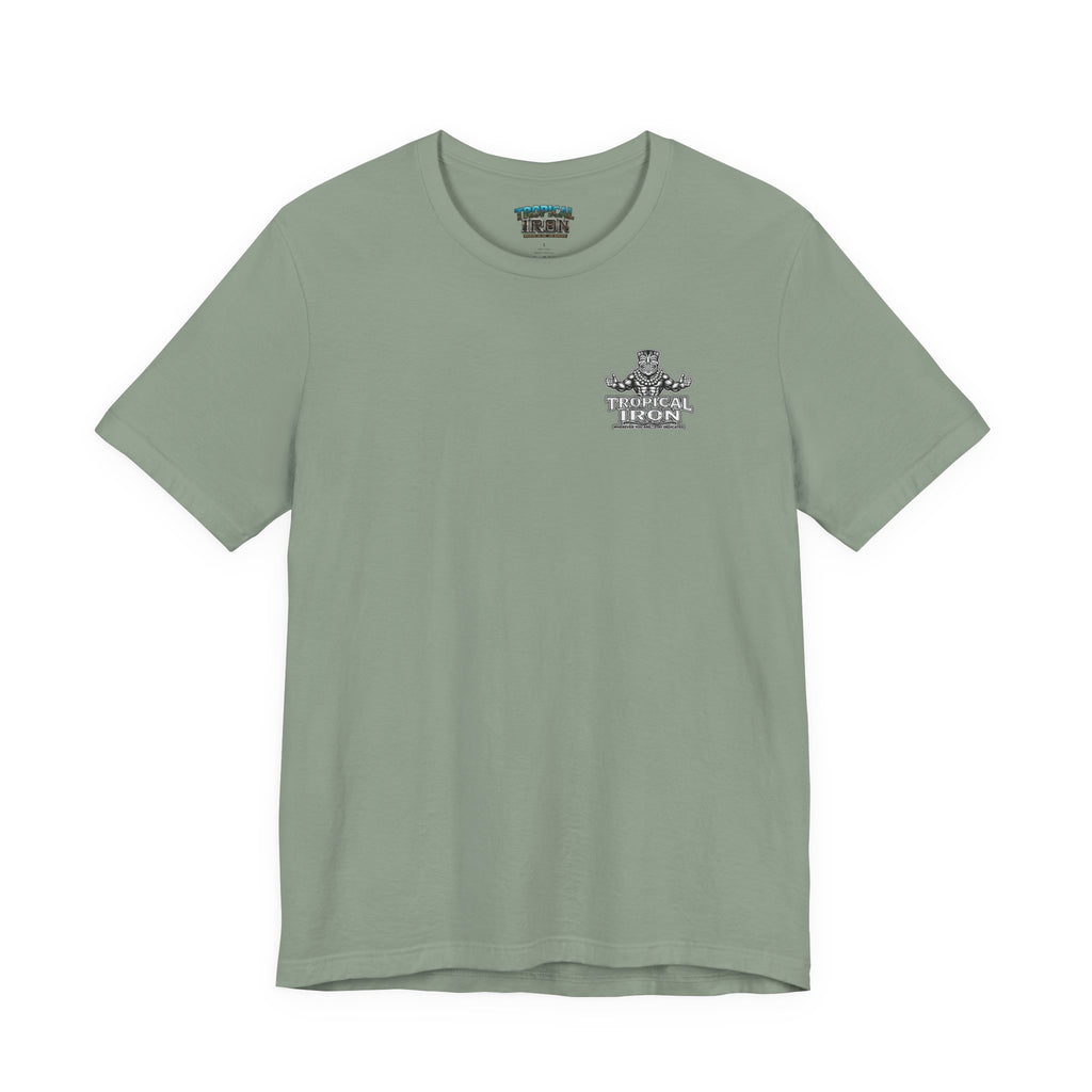 Tropical Iron Beach T-Shirt – 'Tropical Iron' Vintage Surf Crew Tee