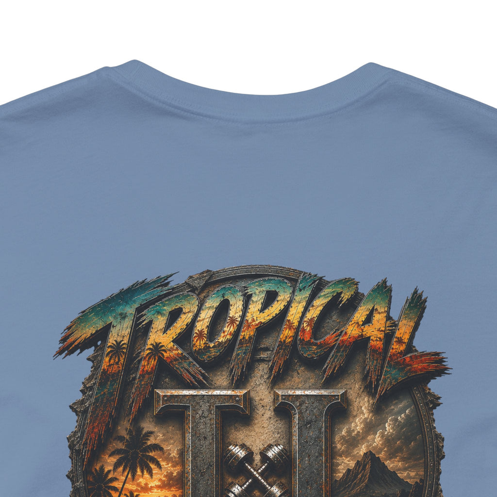 Tropical Iron Graphic Tee — 'Tropical Iron' Back Print Short Sleeve T-Shirt