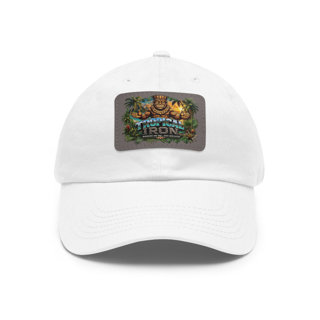 Tropical Iron Dad Hat with Leather Patch — Casual Workout & Coffee-Run Cap