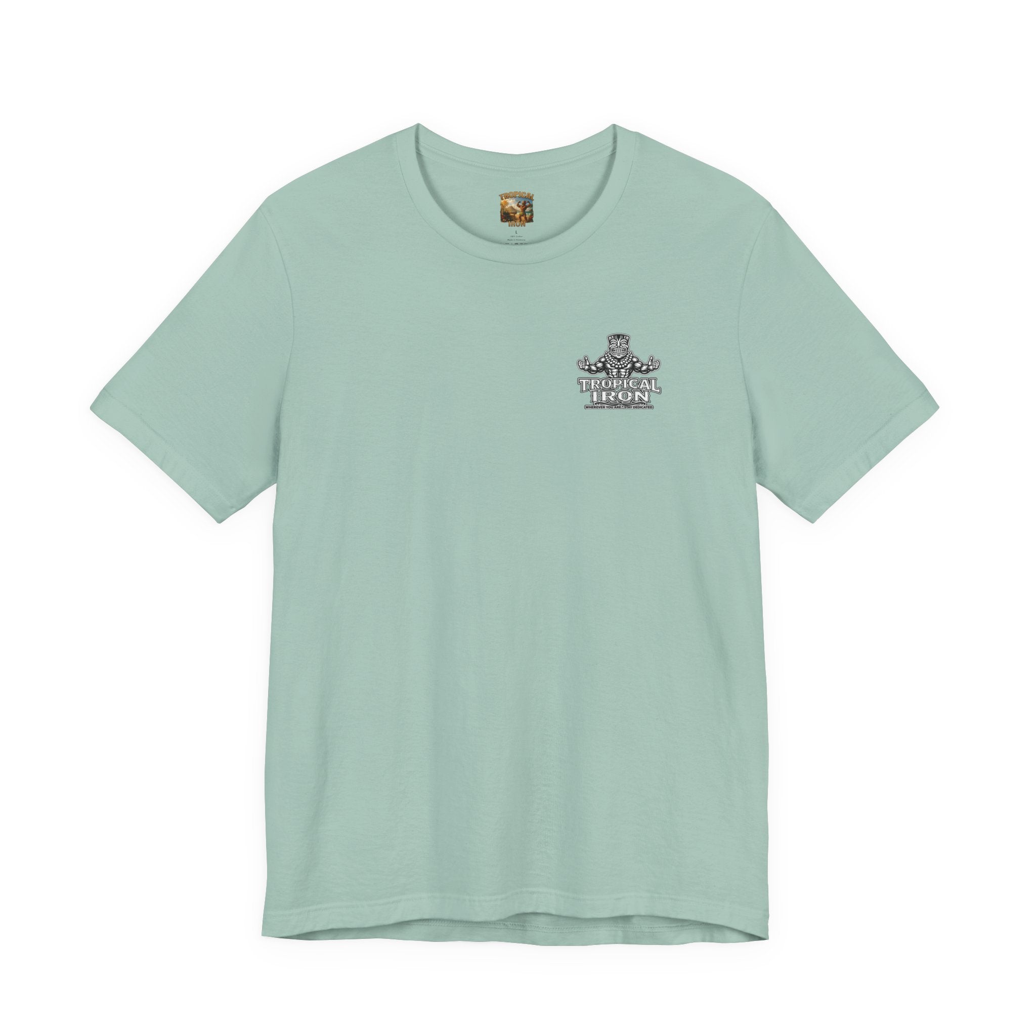 T-shirt — Tropical Iron Vintage  Bodybuilder Pose Logo Chest Print