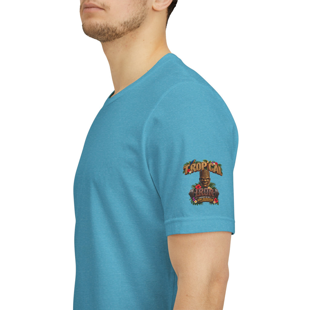 Tropical Iron Graphic Tee — 'Tropical Iron' Back Print Short Sleeve T-Shirt