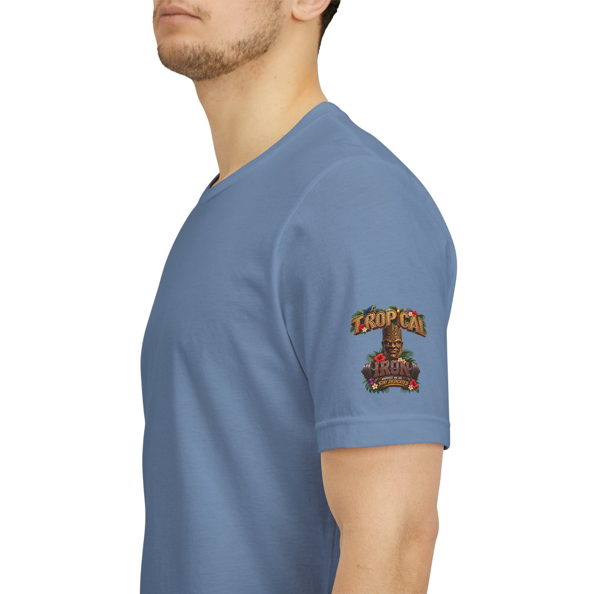 Tropical Iron Graphic Tee — 'Tropical Iron' Back Print Short Sleeve T-Shirt