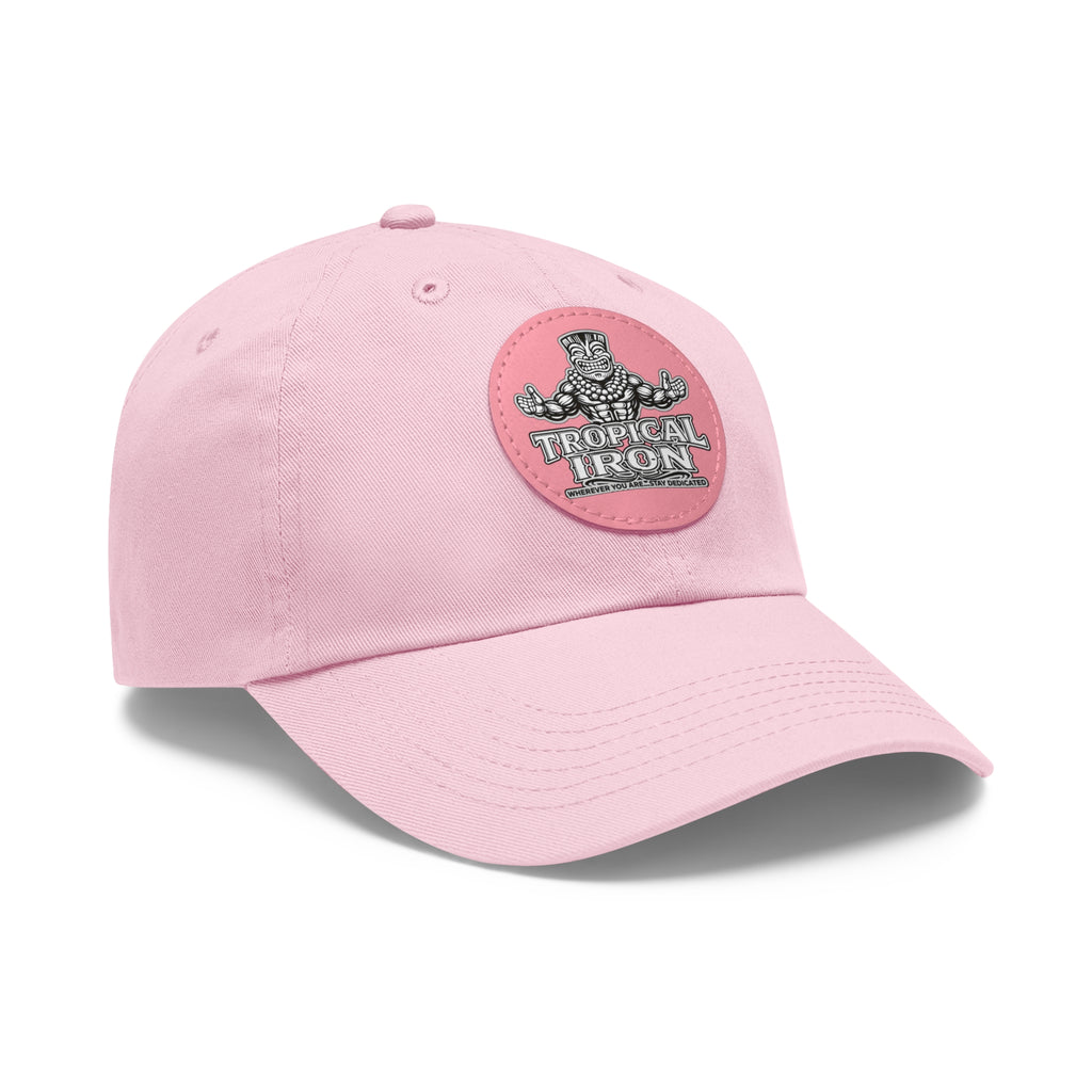Leather Patch Dad Hat — Tropical Iron Apparel Retro Surf Logo