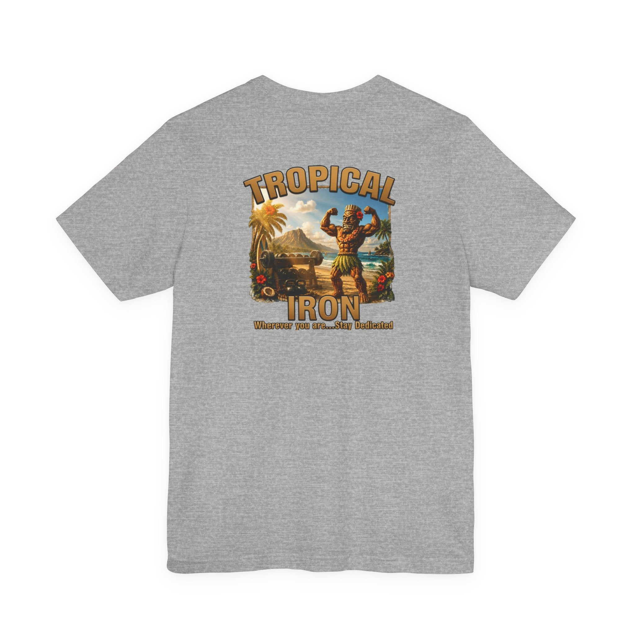 T-shirt — Tropical Iron Vintage  Bodybuilder Pose Logo Chest Print